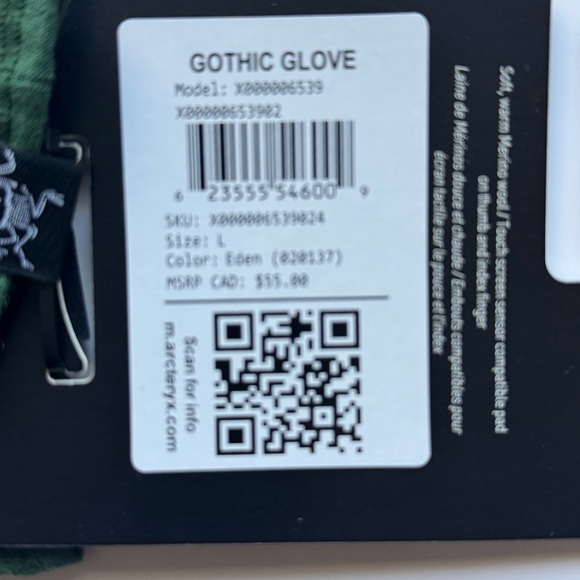 NWT Arc’teryx Gothic Gloves - Merino Wool - Eden Green - Size Large - Picture 4 of 6